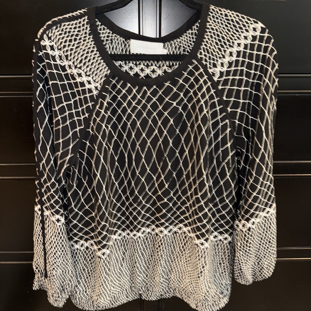Zimmerman Women's Blouse Sloppy Joe Printed Crepe Top Size‎ 2 (US 8) Black White